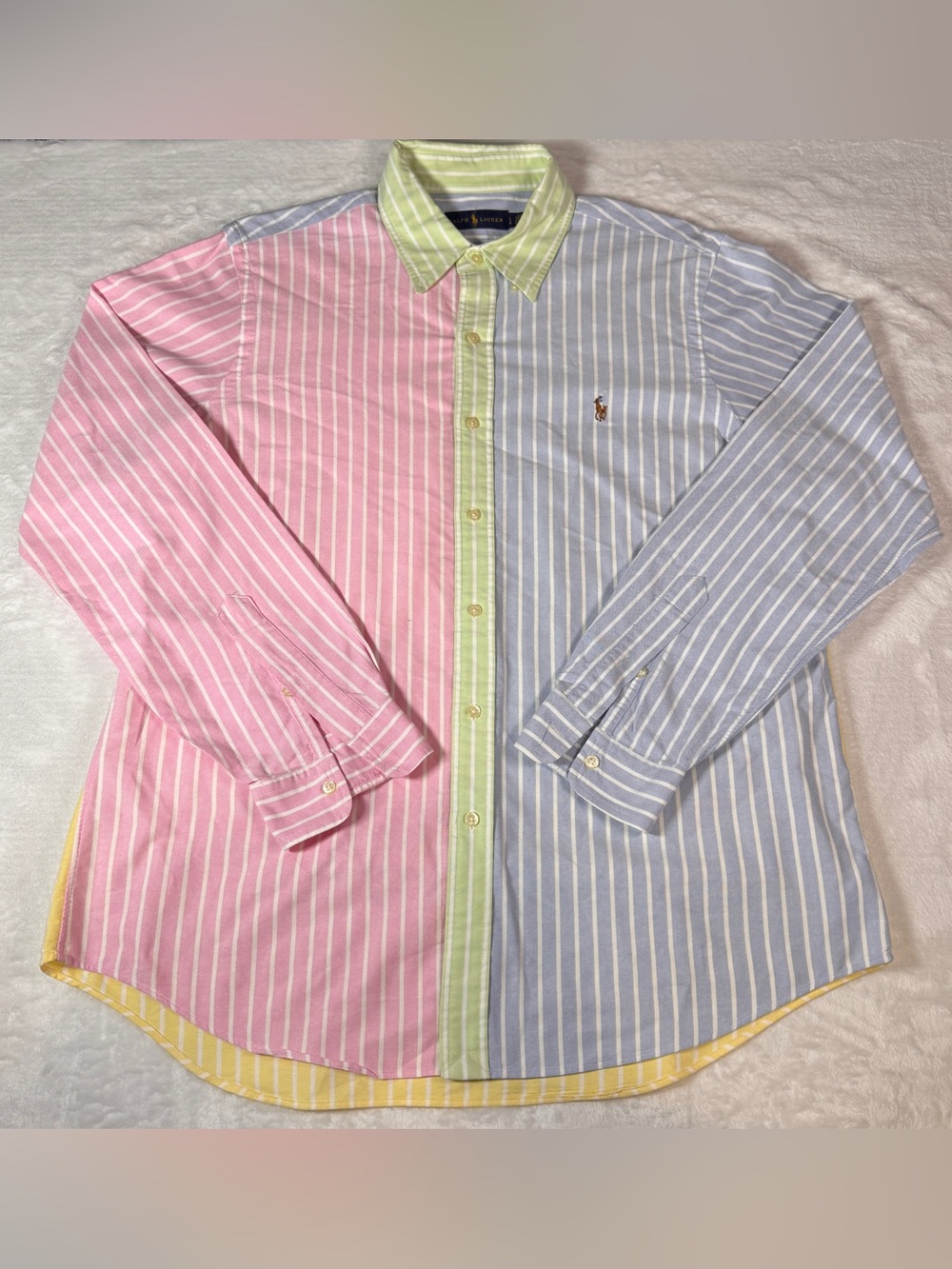 Ralph Lauren Men L Oxford Shirt Colorblock Striped Pink Blue Pony Button Down